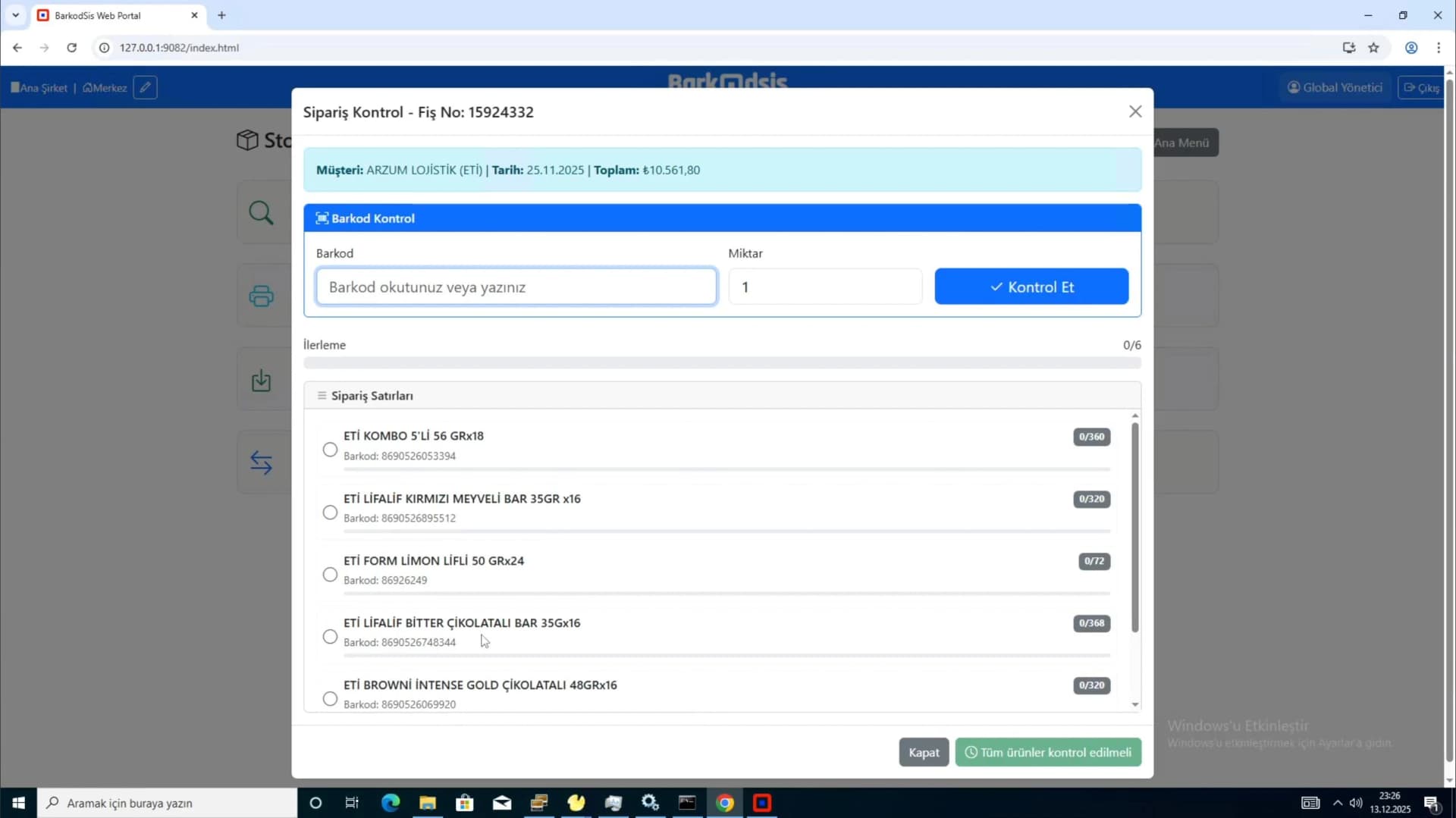 Web Portal Sipariş Kontrol